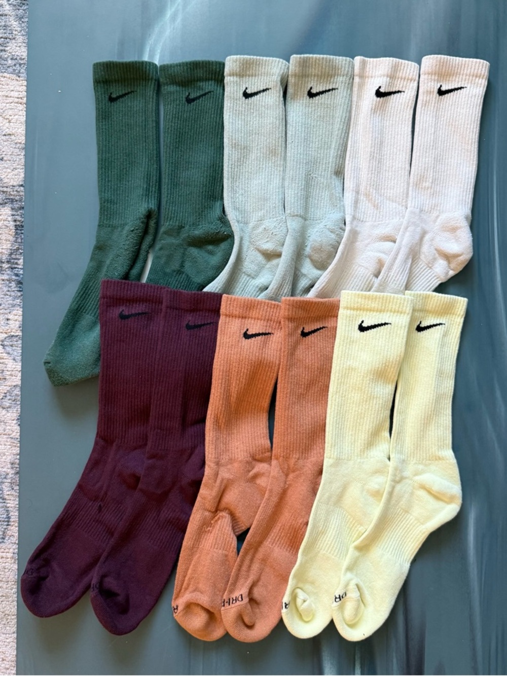 Nike Ribbed Crew Socks - Green, White, Burgundy, Orange, Yellow